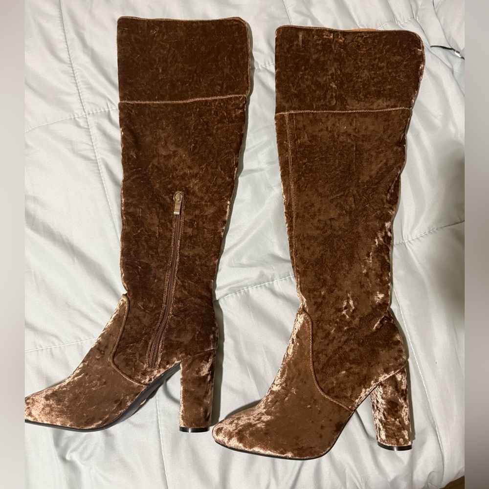 Not Rated Velvet Over the Knee Boots - Rich Brown